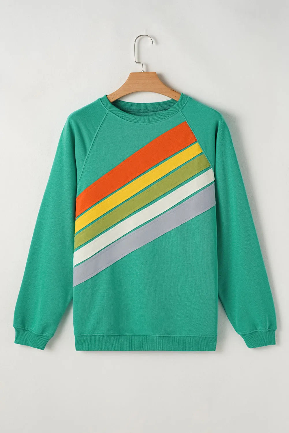 Mint Green Rainbow Colorblock Striped Pullover Sweatshirt - Chic Meadow Boutique 