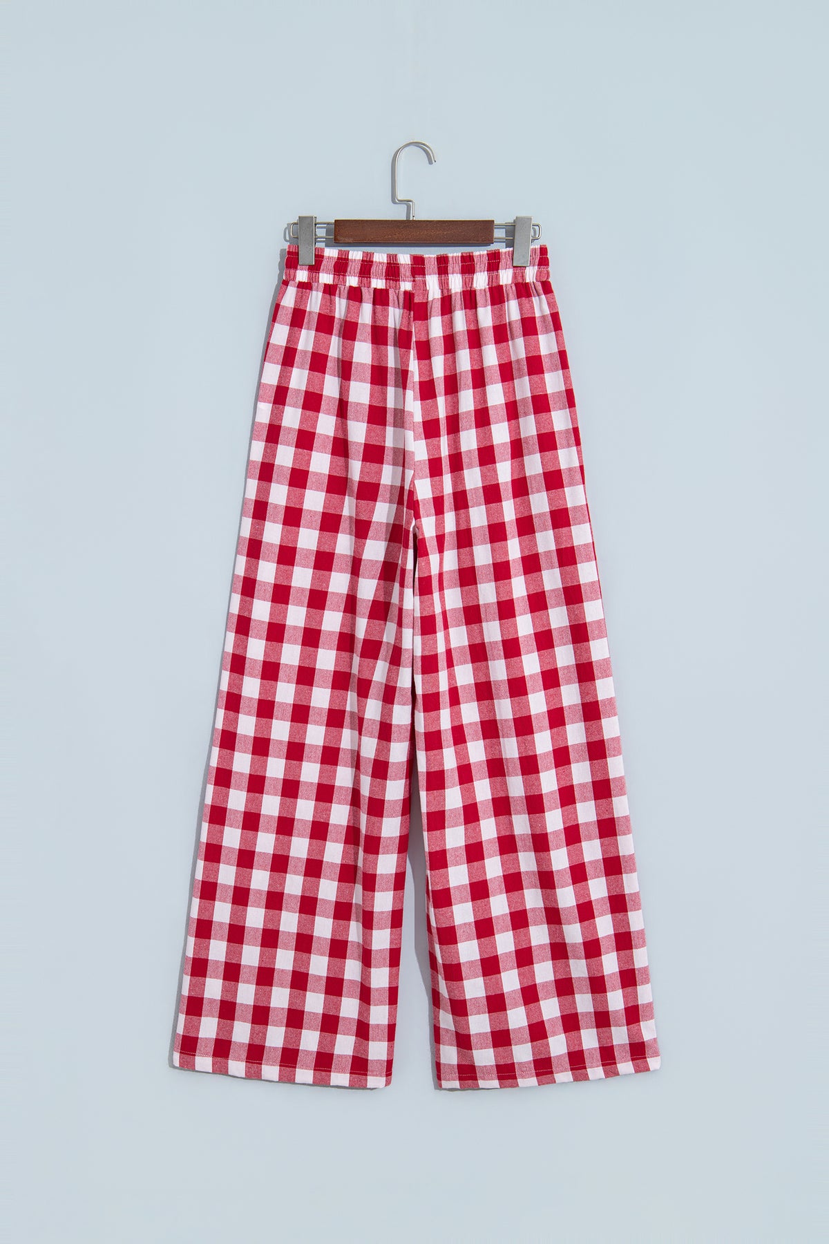 Red Gingham Plaid Tie Elastic Waist Shift Pants