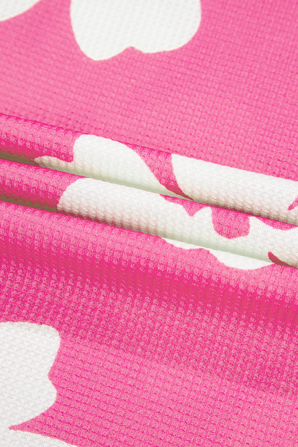 Pink Floral Textured Ruffled Short Sleeve Square Neck Blouse