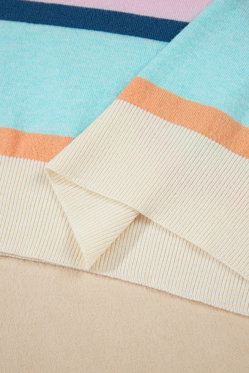 Multicolour Striped Color Block Flutter Sleeve Patchwork Sweater Top