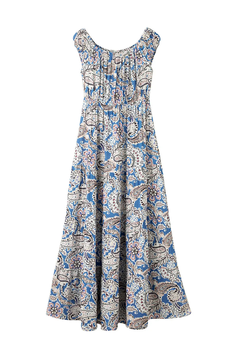 Blue Boho Paisley Print Off Shoulder Maxi Dress - Chic Meadow Boutique 