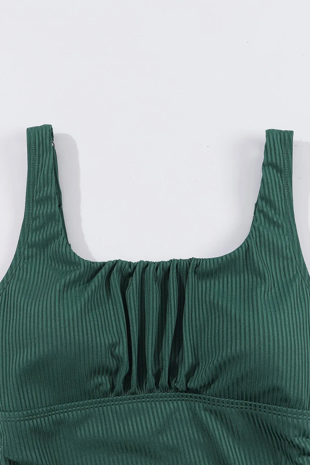 Blackish Green Ruched U Neck Ribbed Tankini - Chic Meadow Boutique 