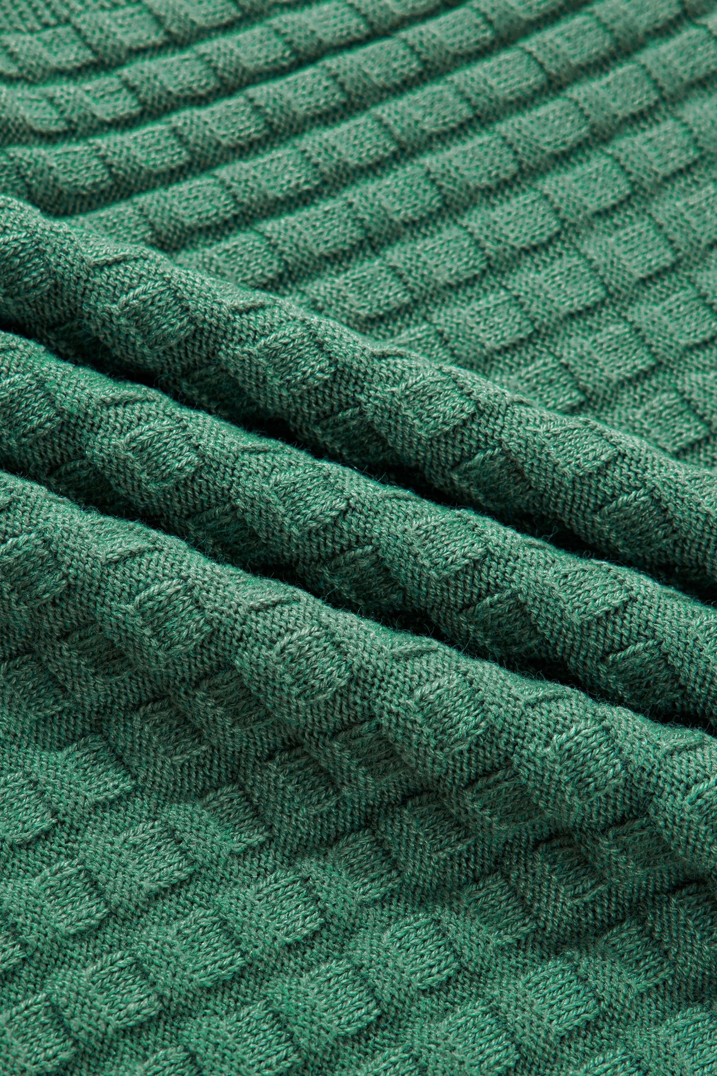 Mist Green Solid Color Round Neck Textured Short Sleeve Sweater