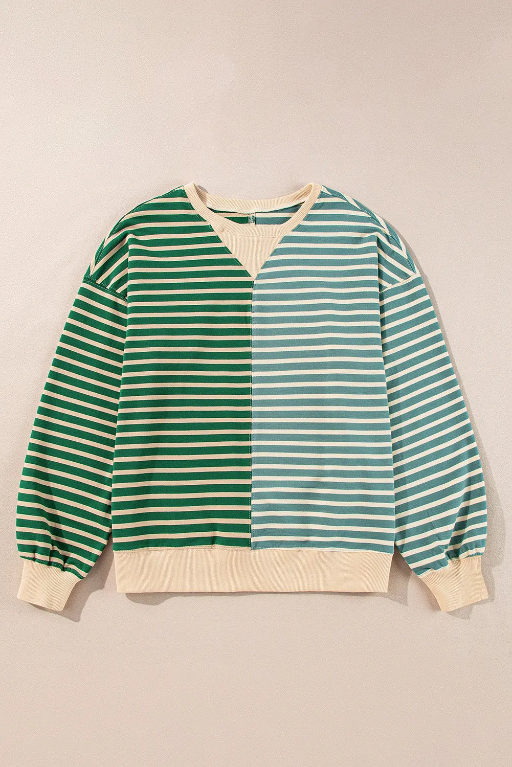 Green Stripe Casual Stripe Colorblock Drop Shoulder Oversize Sweatshirt - Chic Meadow Boutique 