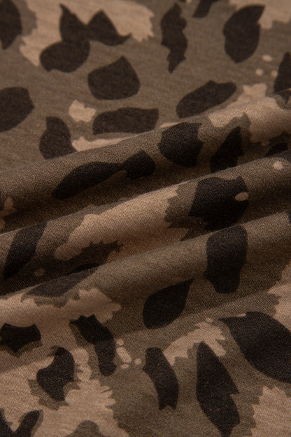 Brown Leopard Print Striped Detail Relaxed Pullover Sweatshirt