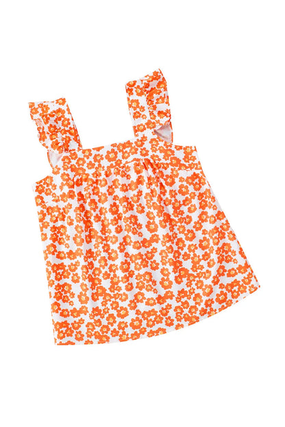 Orange Floral Print Square Neck Ruffle Tank Top - Chic Meadow Boutique 