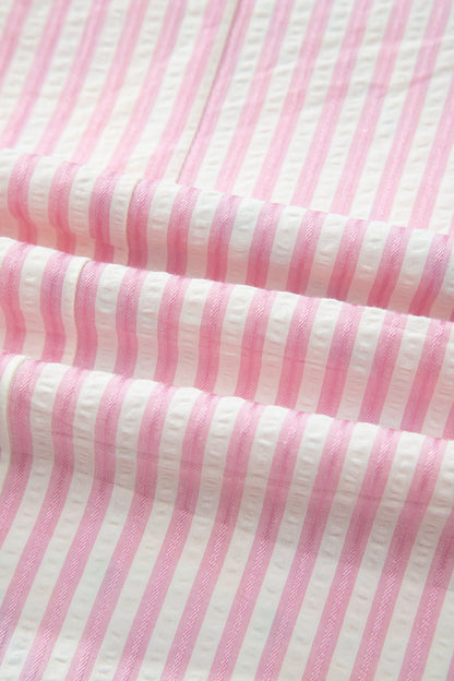 Rose Plus Size Geometric Print Contrast Trim Striped V Neck Blouse