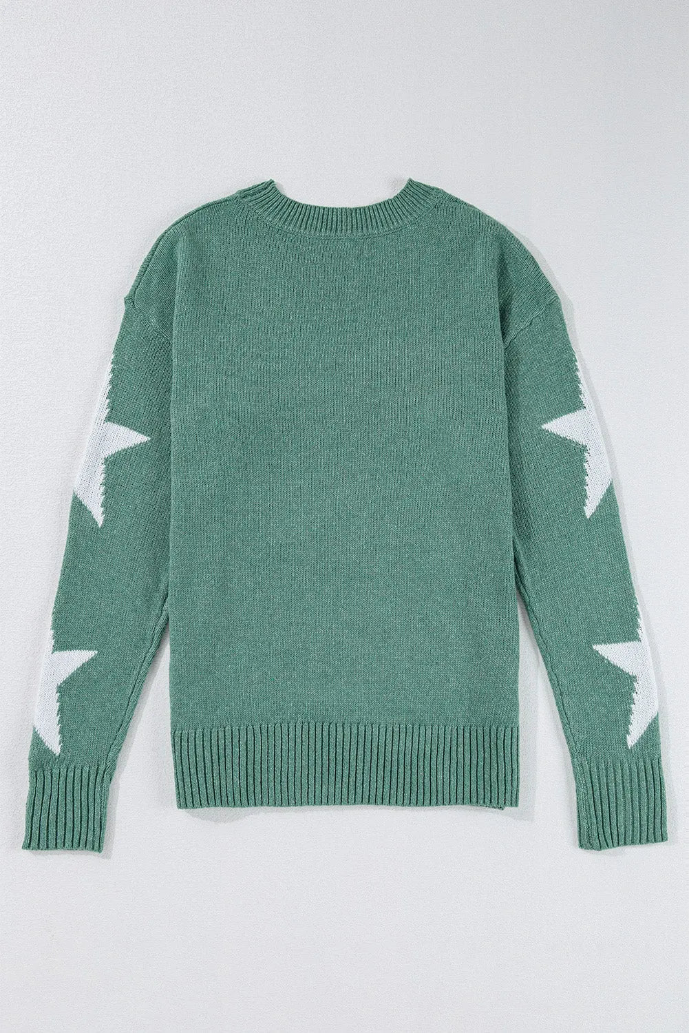 Green Star Pattern Drop Shoulder Sweater - Chic Meadow Boutique 