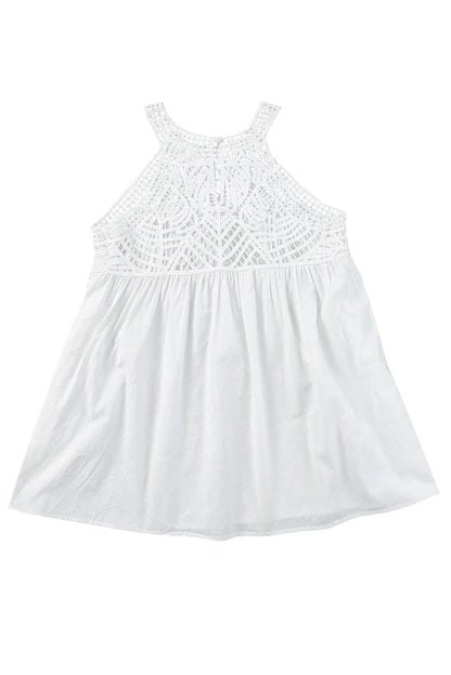 White Lace Crochet Sleeveless Babydoll Top - Chic Meadow Boutique 