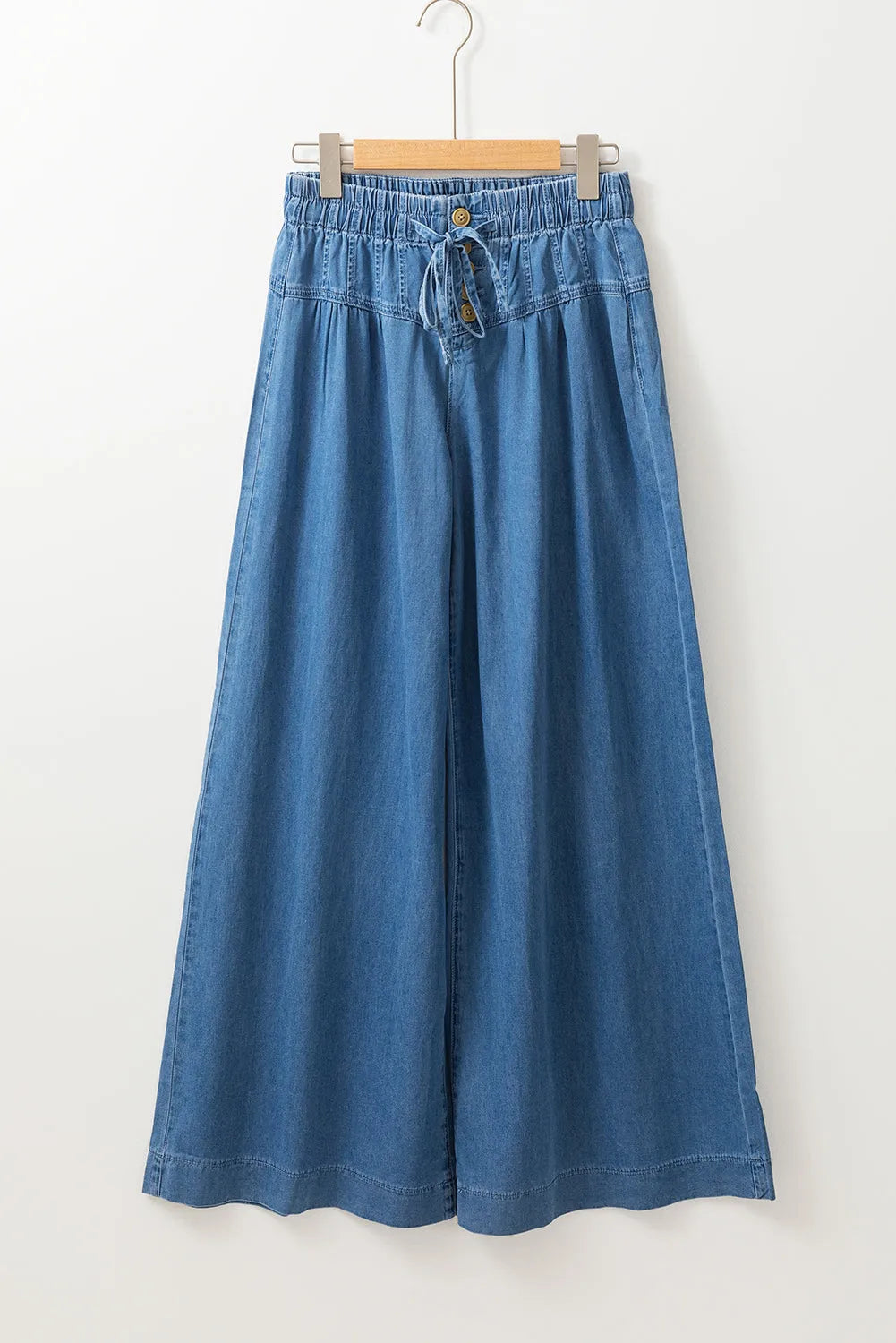 Dusk Blue Mineral Wash Button Fly Waist Wide Leg Jeans - Chic Meadow Boutique 