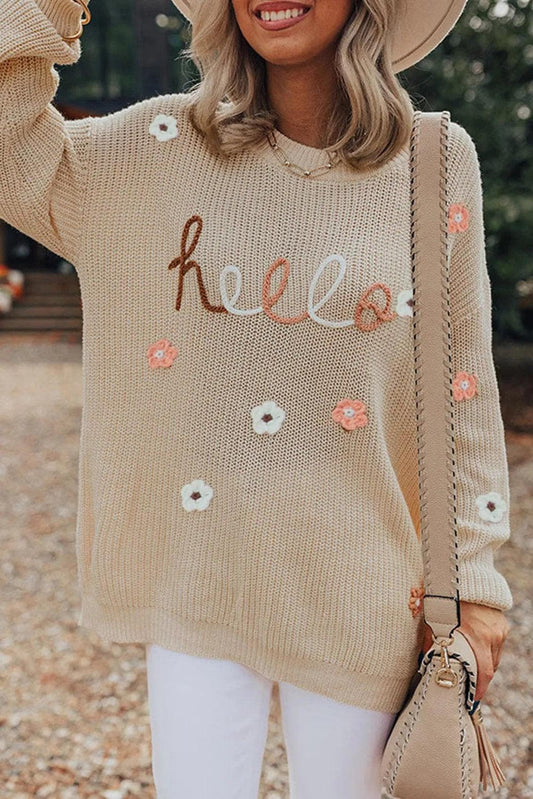 Sweaters & Cardigans/Sweaters Parchment / S / 55%Acrylic+45%Cotton Parchment Hello Floral Embroidered Knit Loose Sweater