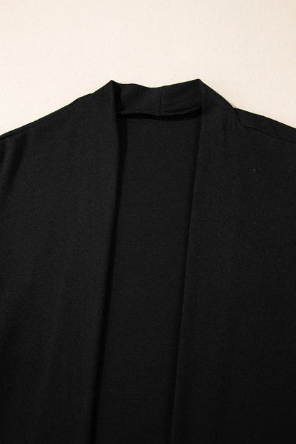 Black Solid Color Open Front Cardigan with Pocket - Chic Meadow Boutique 