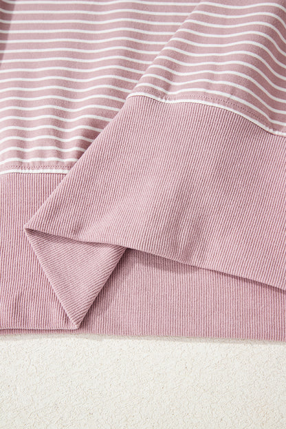 Purple Stripe Thumbhole Side Slits Drop Shoulder Loose Fit Hoodie
