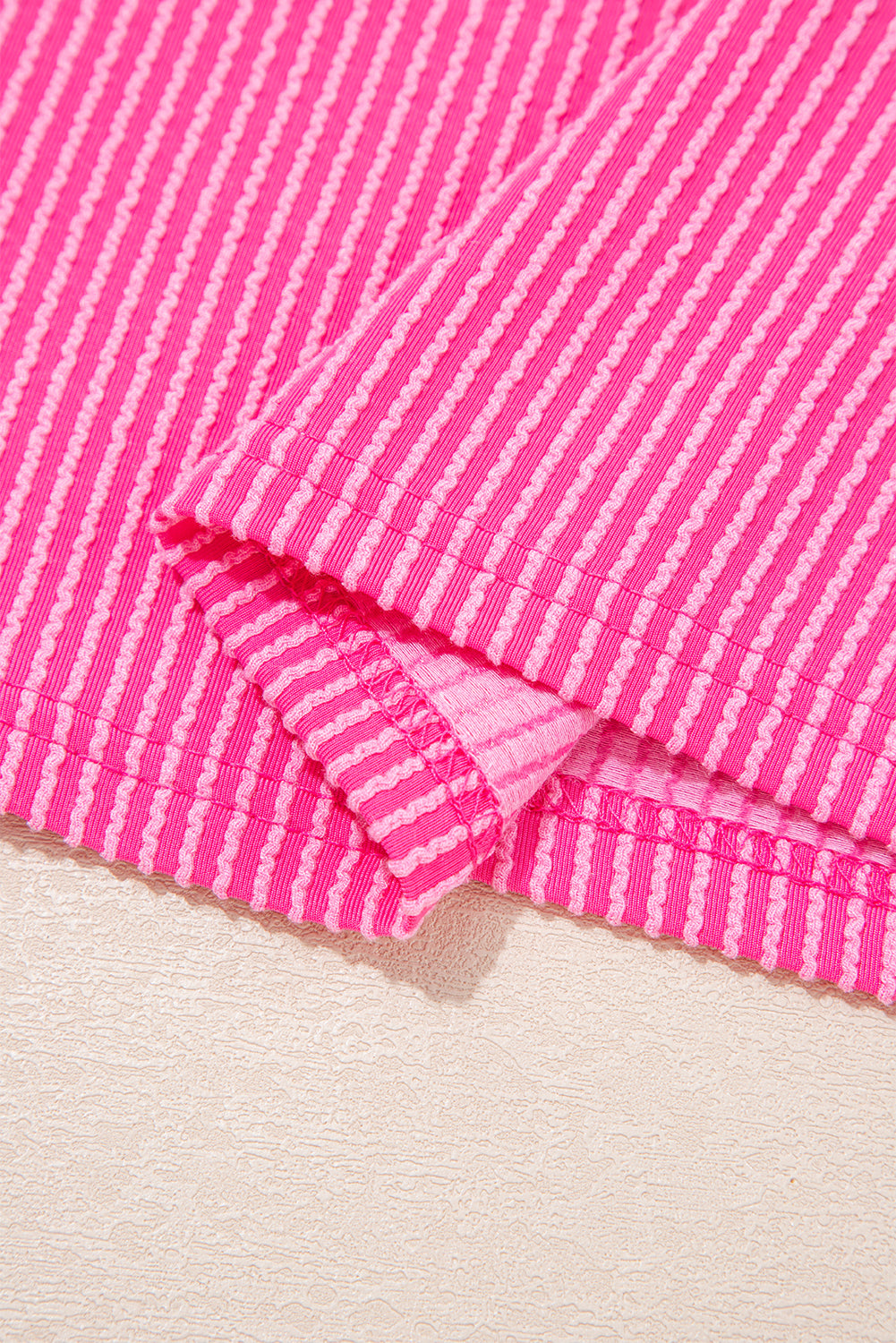 Bonbon Leopard Patchwork Corded Knit Crew Neck T Shirt