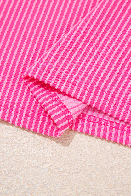 Bonbon Leopard Patchwork Corded Knit Crew Neck T Shirt