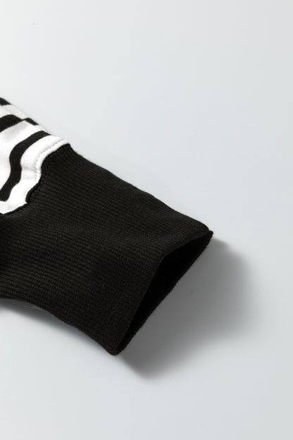 Black Stripe Sleeve Patchwork Casual Knit Top