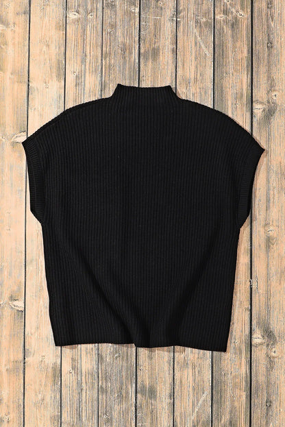 Black Patch Pocket Ribbed Knit Short Sleeve Sweater - Chic Meadow Boutique 