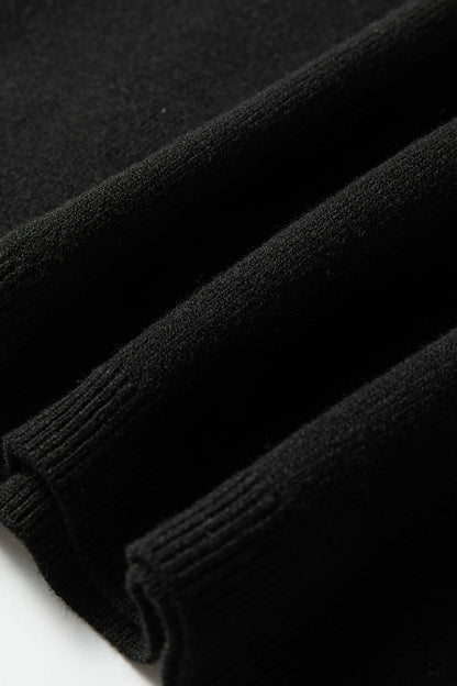 Black Solid Color Crew Neck Knit Cap Sleeve Sweater