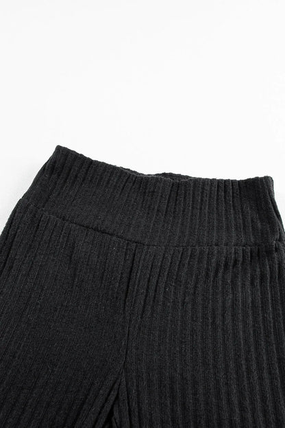 Black Wide Waistband Ribbed Textured Knit Leggings - Chic Meadow Boutique 