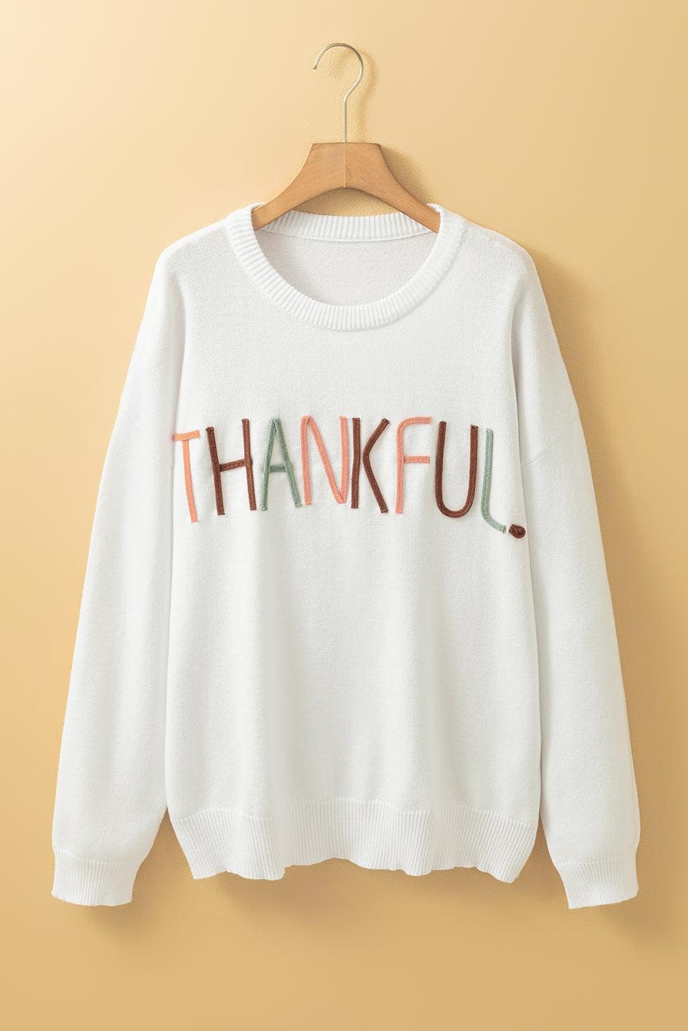 Plus Size/Plus Size Sweaters & Cardigans White Plus Size Thankful Ivory Embroidered Sweater