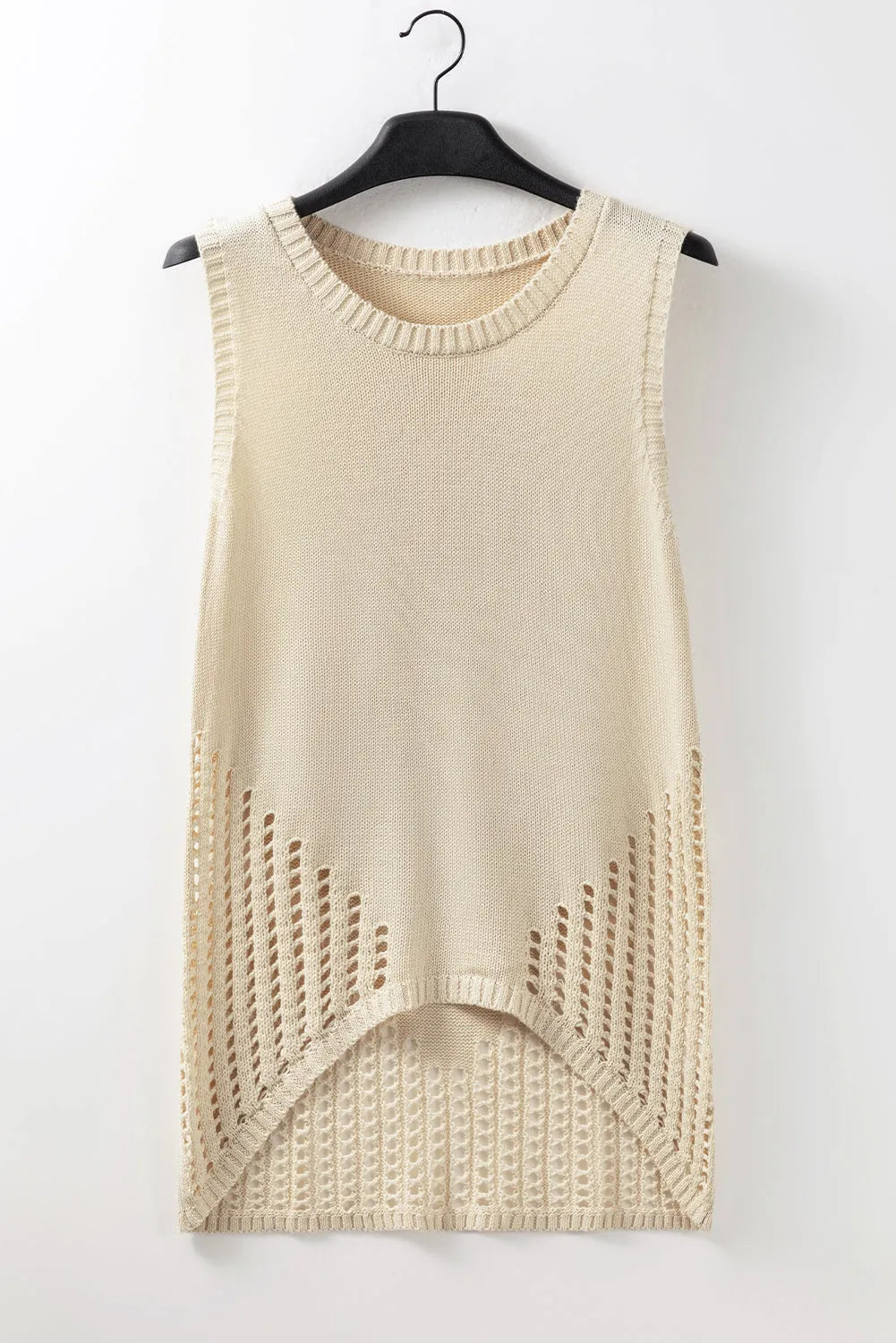 Beige Pointelle Detail Solid Color Knit Sweater Vest - Chic Meadow Boutique 