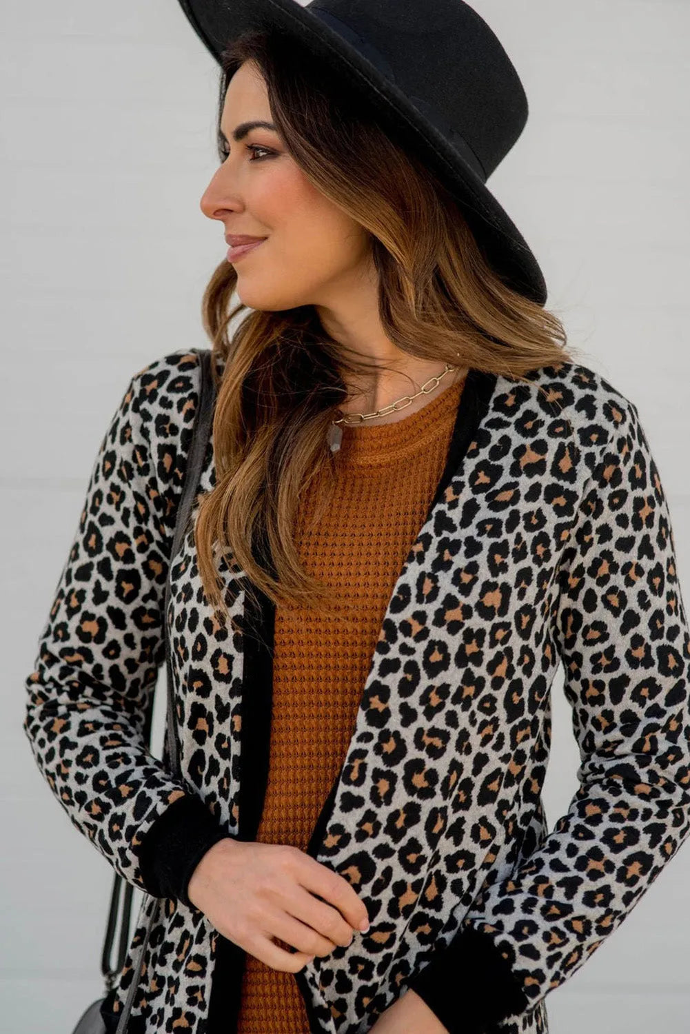 Black Leopard Patched Pocket Open Front Cardigan - Chic Meadow Boutique 