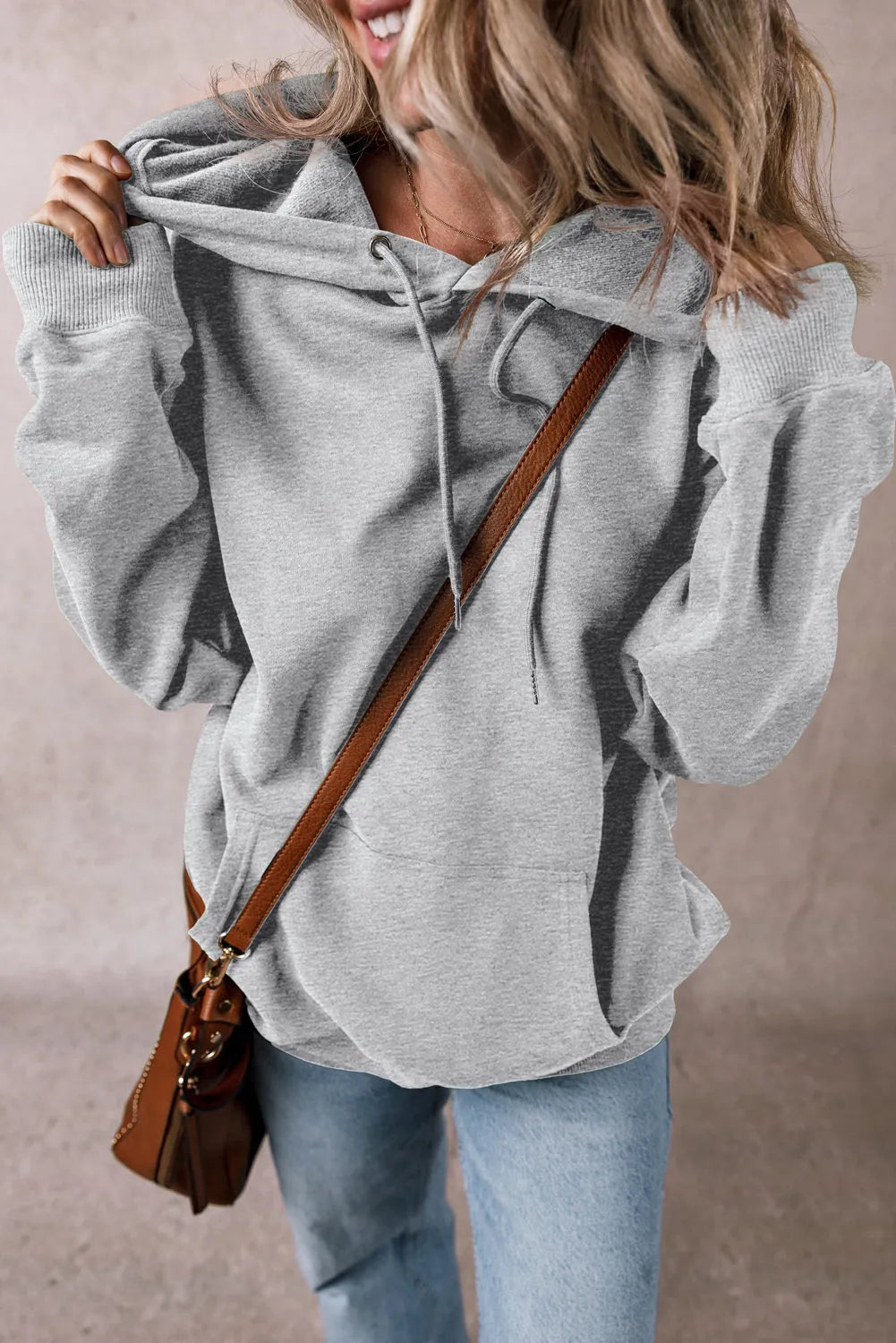 Light Grey Fleece Lined Kangaroo Pocket Drawstring Chunky Hoodie - Chic Meadow Boutique 