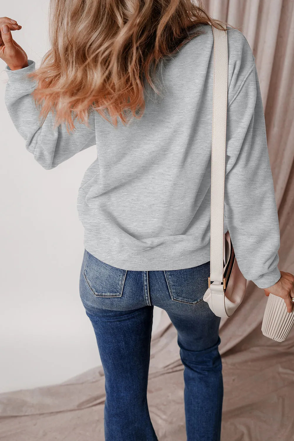 Gray Solid Fleece Lined Drop Shoulder Terry Sweatshirt - Chic Meadow Boutique 