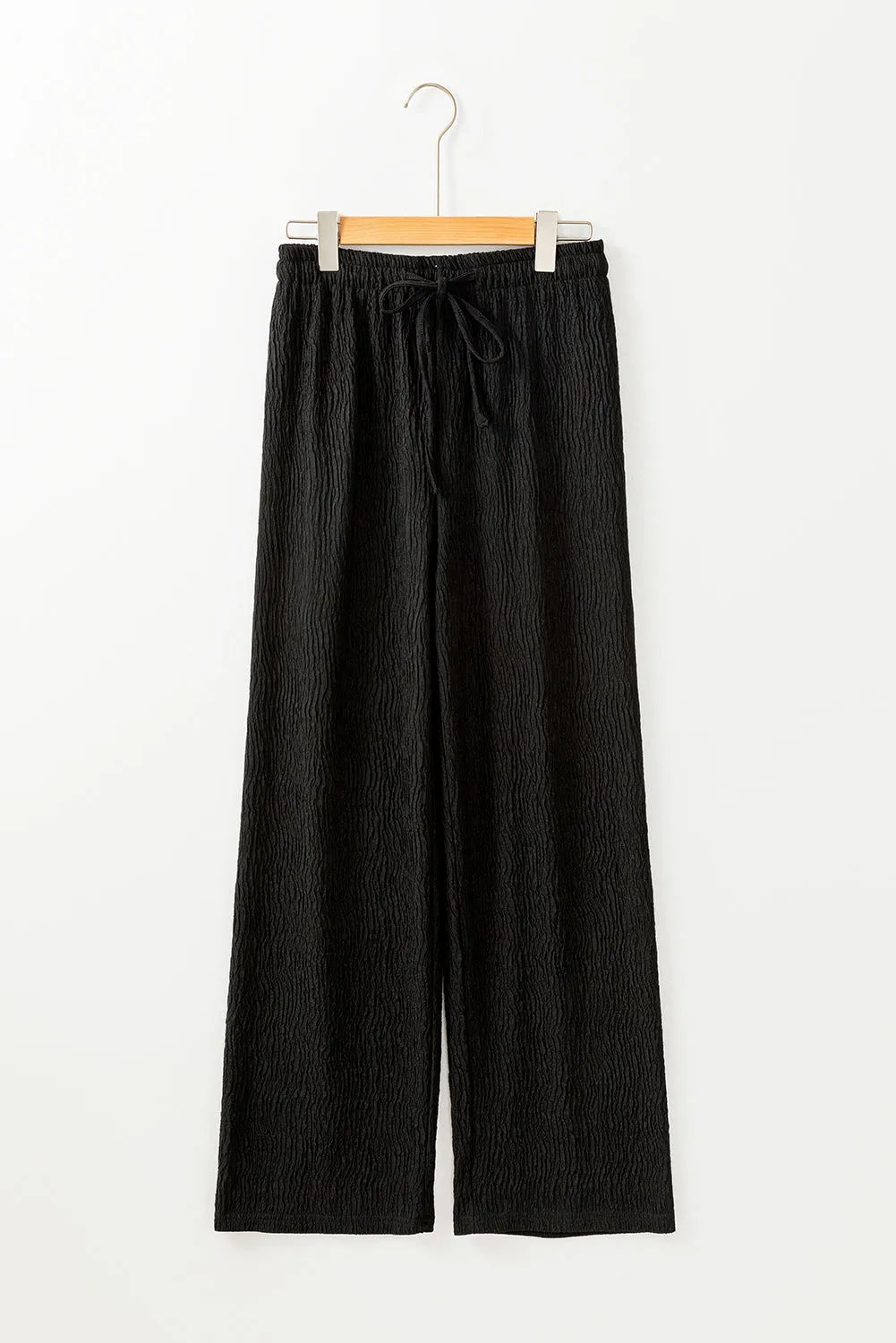 Black Textured Loose Drawstring Pants - Chic Meadow Boutique 