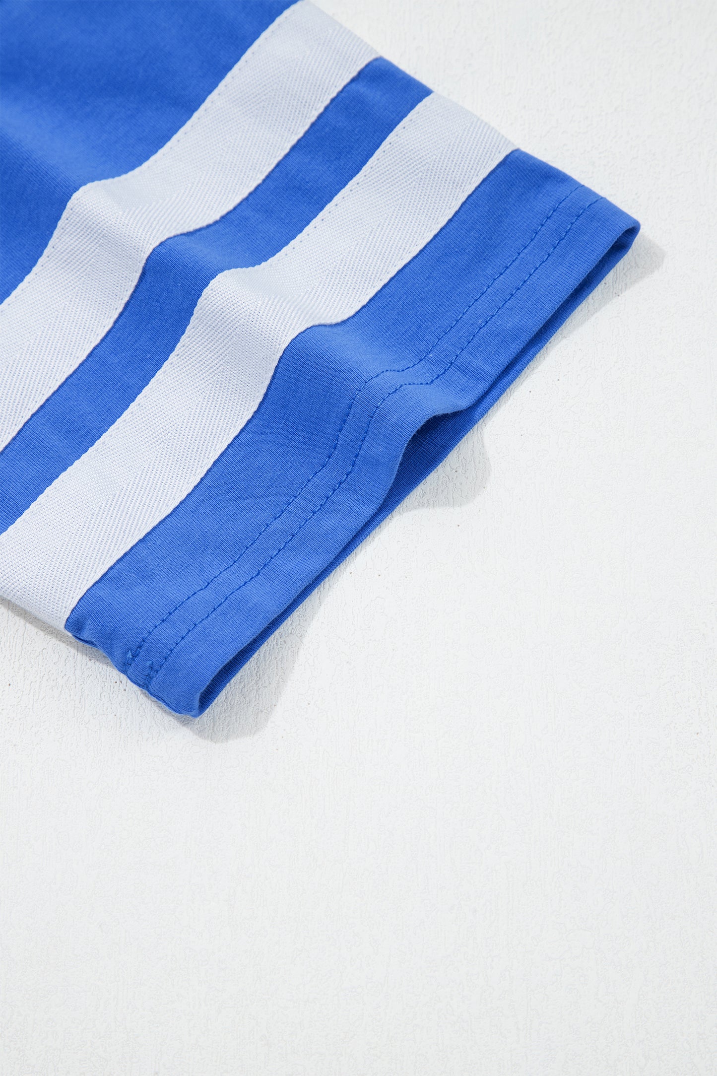 Dark Blue Varsity Striped Short Sleeve Crew Neck T Shirt