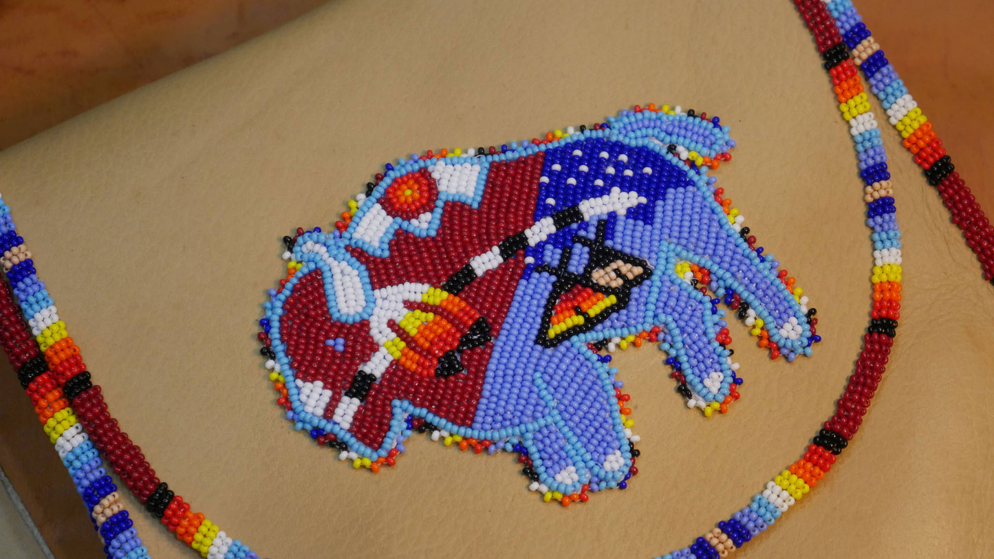 Red Bull Handmade Beaded Leather Crossbody bag Shoulder Bag