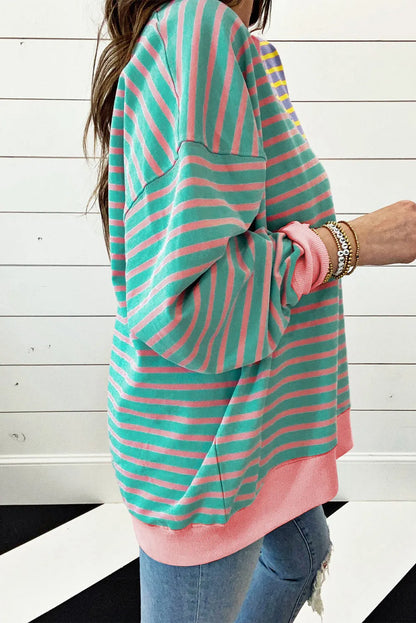 Casual Stripe Colorblock Drop Shoulder Oversize Sweatshirt - Chic Meadow Boutique 