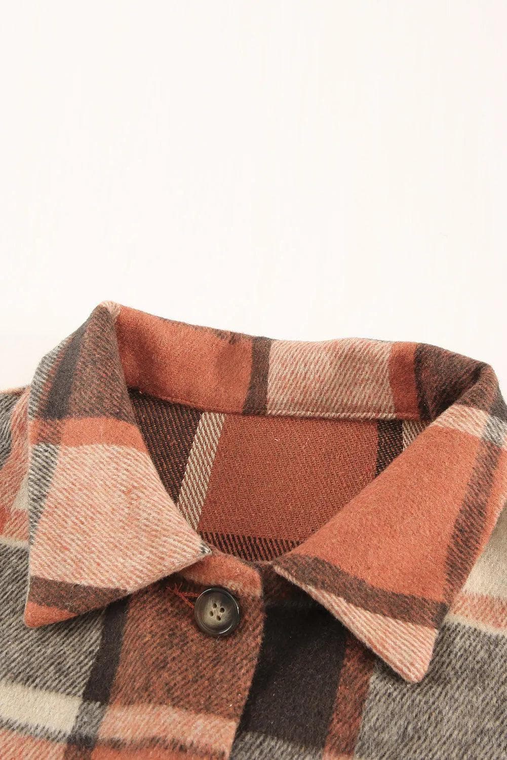 Outerwear/Jackets Orange Plaid Print Buttoned Shirt Jacket