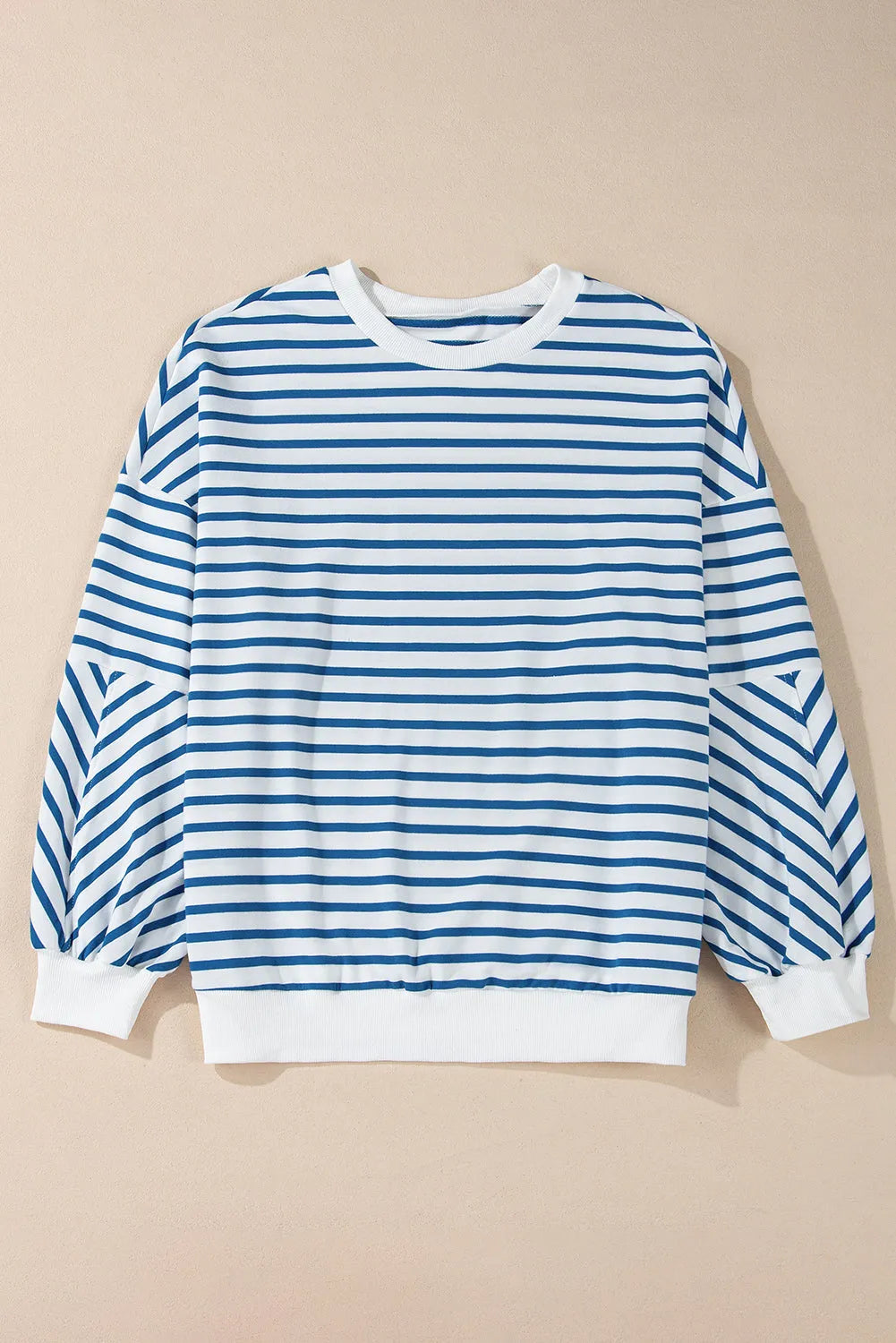 Blue Stripe Drop Shoulder Crew Neck Loose Sweatshirt - Chic Meadow Boutique 