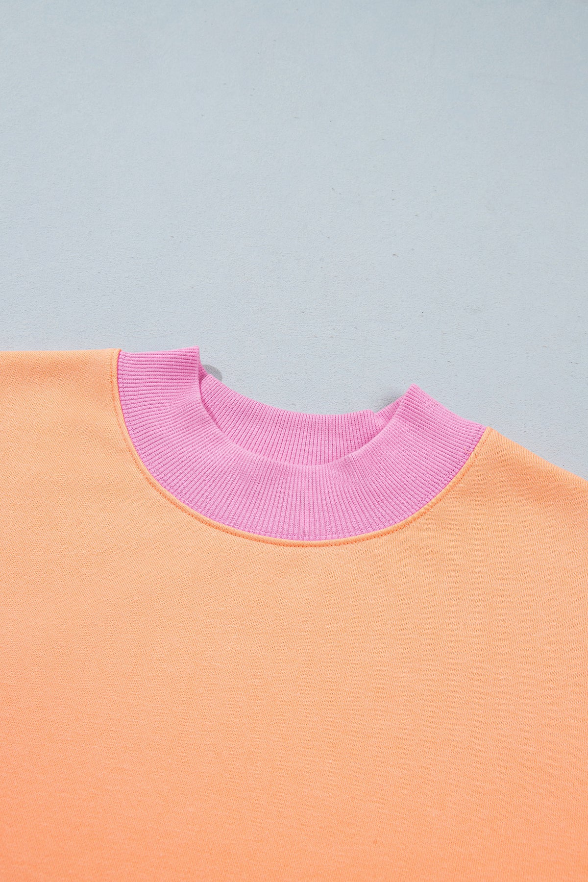 Grapefruit Orange Colorblock Trim Crewneck Long Sleeve Pullover Sweatshirt