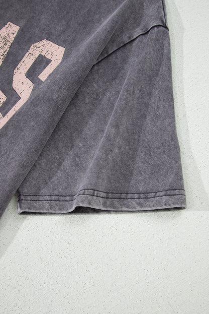 Medium Grey TEXAS Steer Head Graphic Mineral Wash Oversized T Shirt