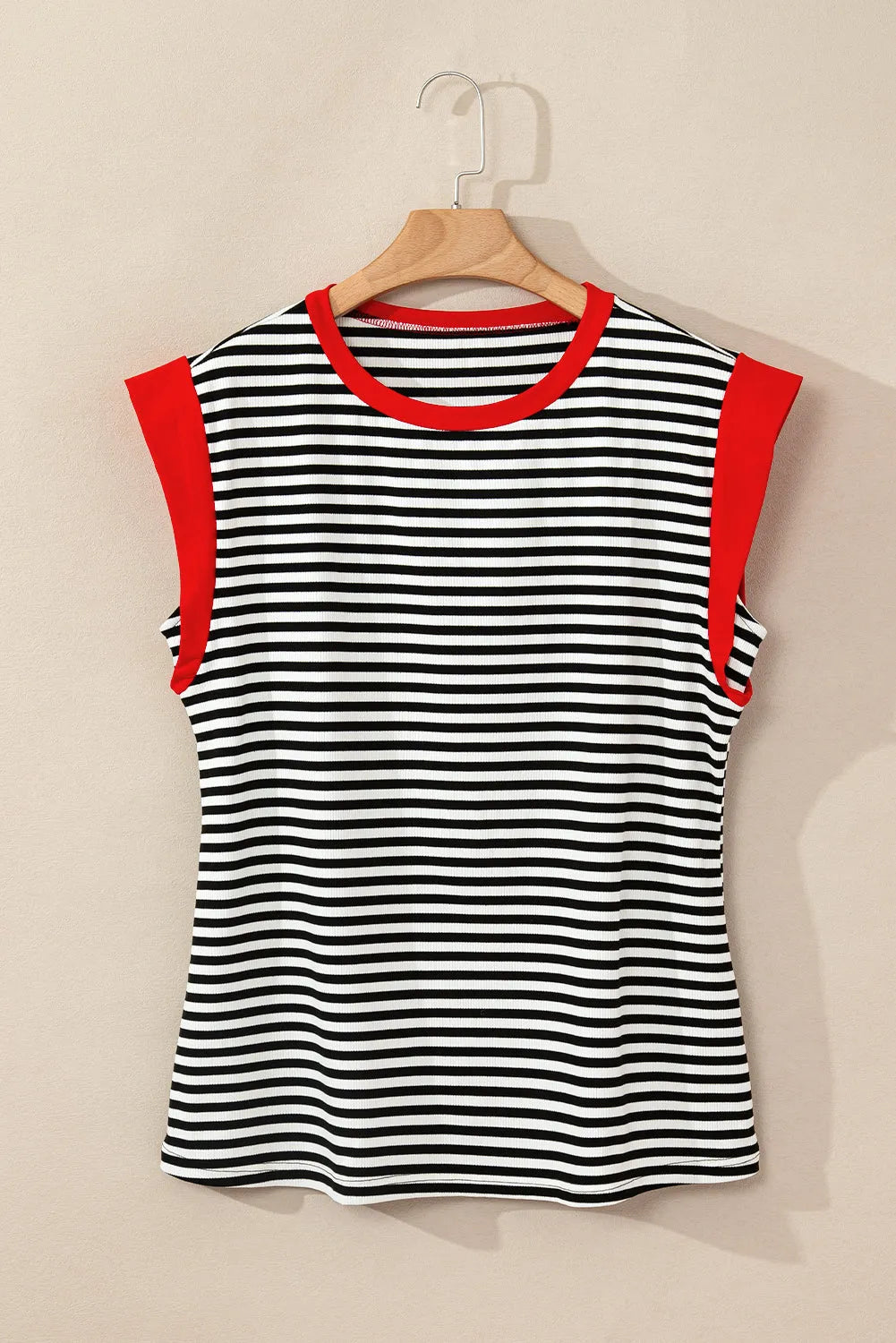 Black Stripe Colorblock Edge Round Neck Tank Top - Chic Meadow Boutique 