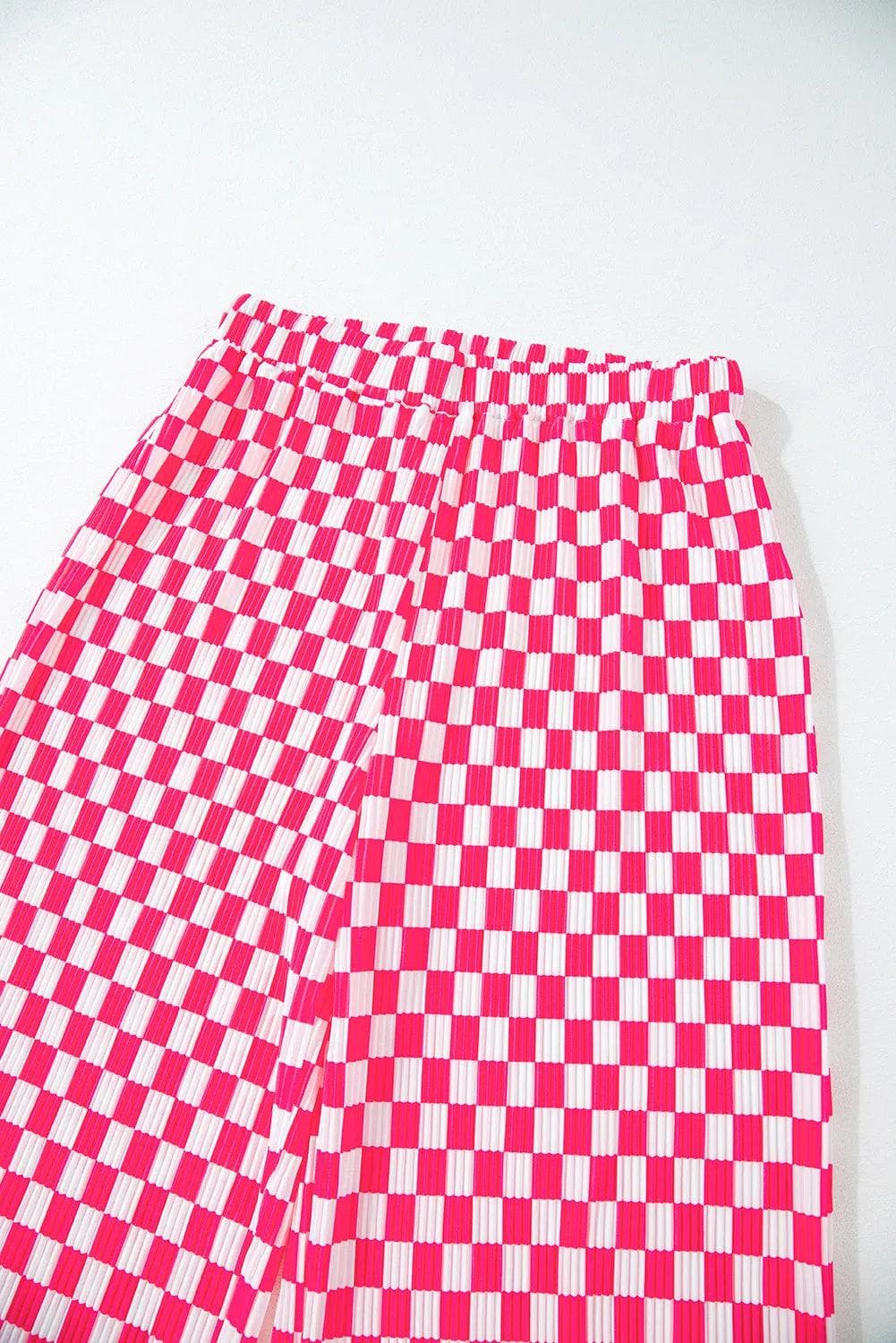 Loungewear & Sleepwear/Sleepwear Pink Checkered Buttoned Shirt and High Waist Pants Pajama Set