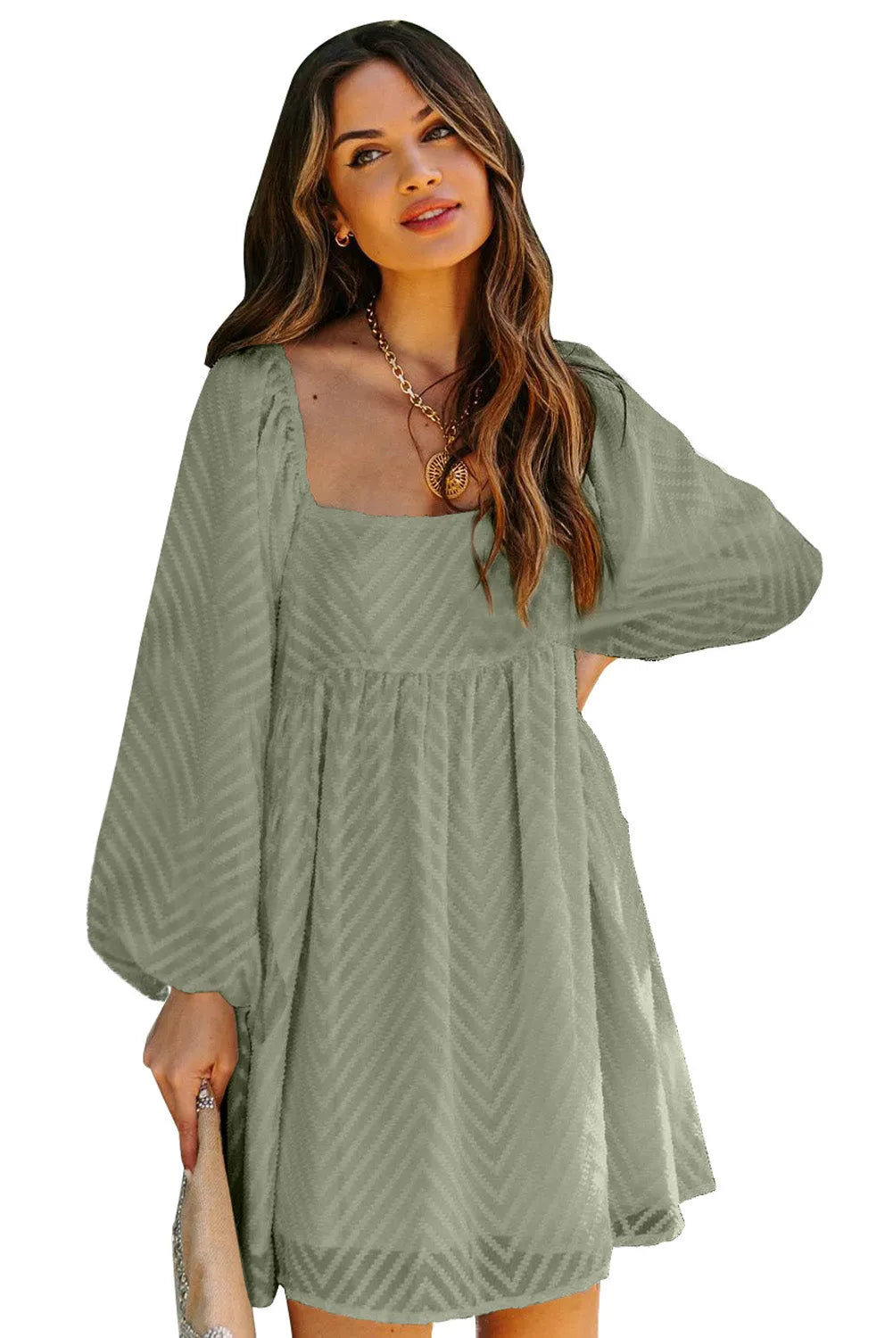 Square Neck Puff Sleeve Babydoll Style Short Dress - Chic Meadow Boutique 