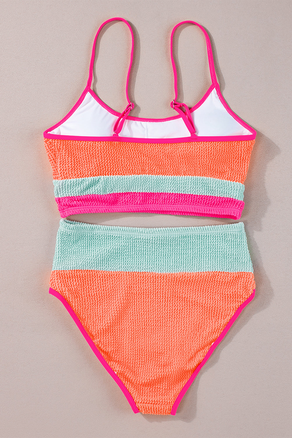 Grapefruit Orange Color Block High Waisted Sexy Bikini Set