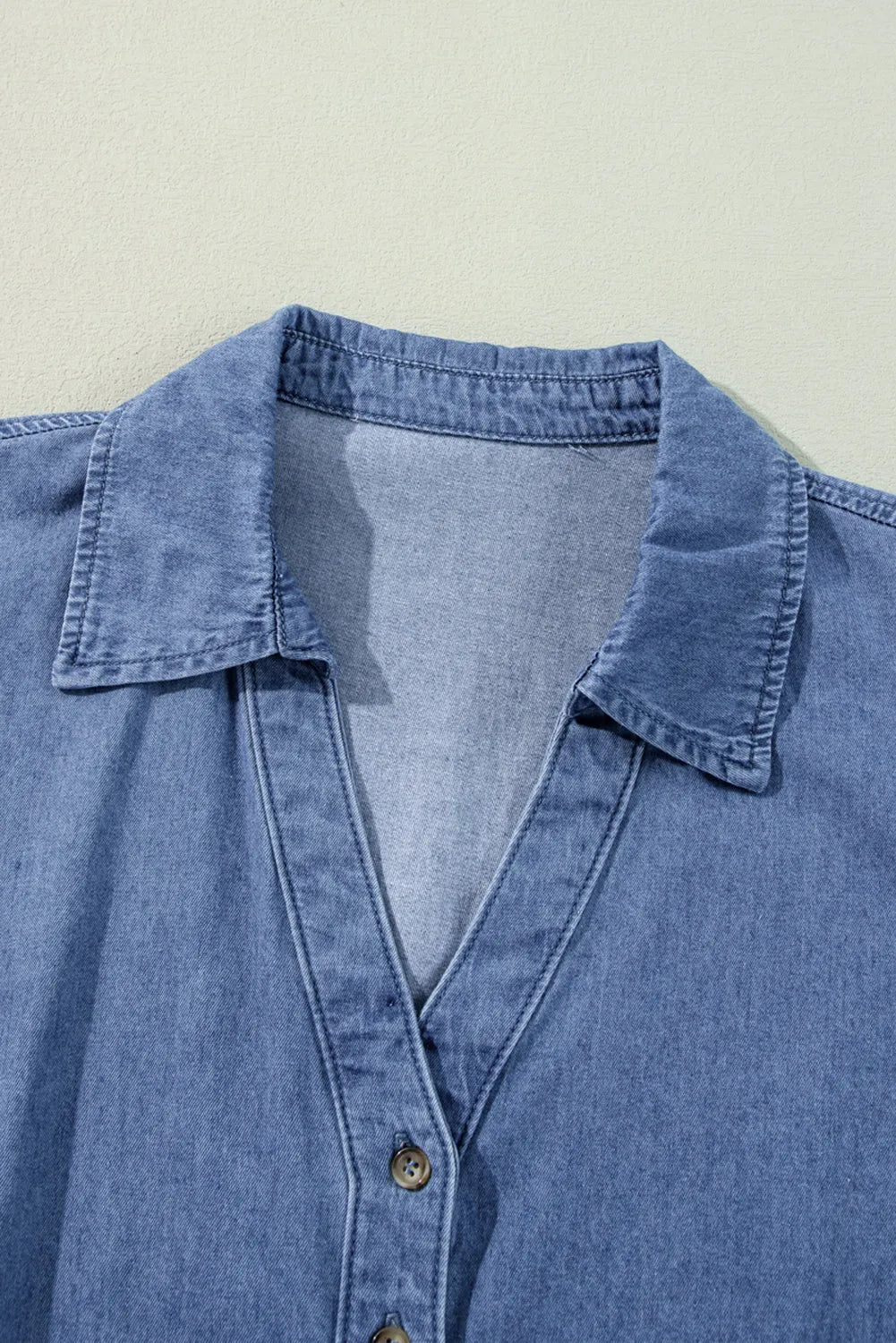 Dusk Blue Smocked Cuff Buttoned Tiered Denim Mini Dress - Chic Meadow Boutique 