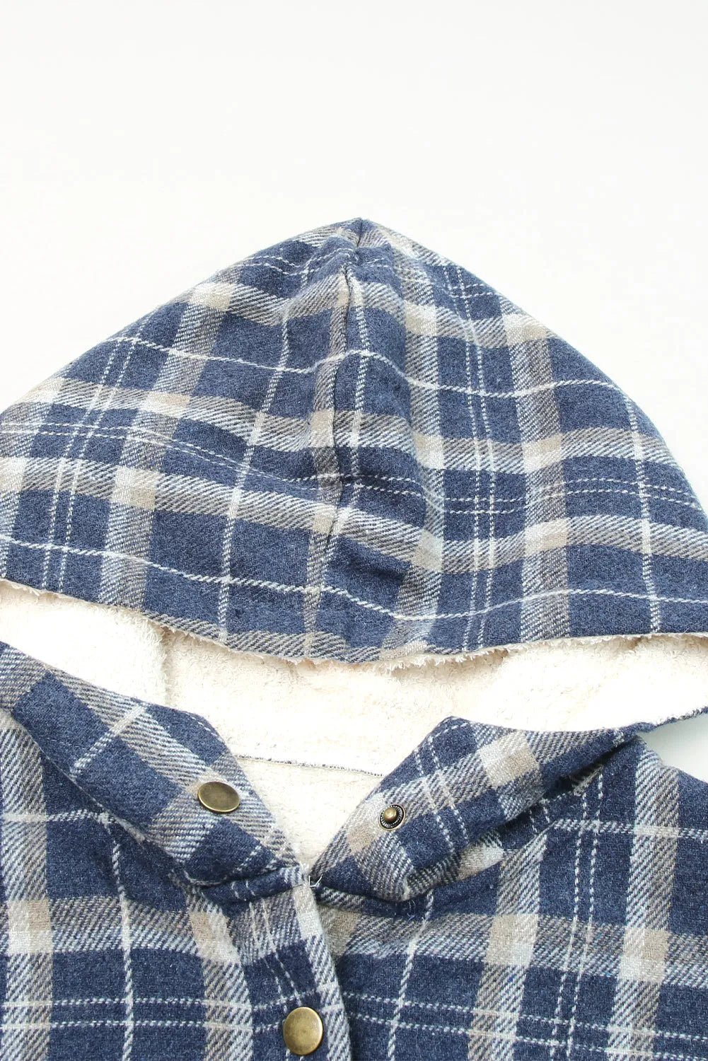 Blue Plaid Pattern Sherpa Lined Hooded Shacket - Chic Meadow Boutique 