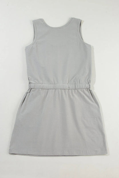 Dresses/Mini Dresses Gray Sleeveless Drawstring Waist Mini Dress