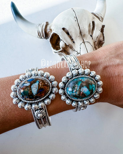 Western Compressed Gemstone Stone Cuff Bracelet - Chic Meadow Boutique 