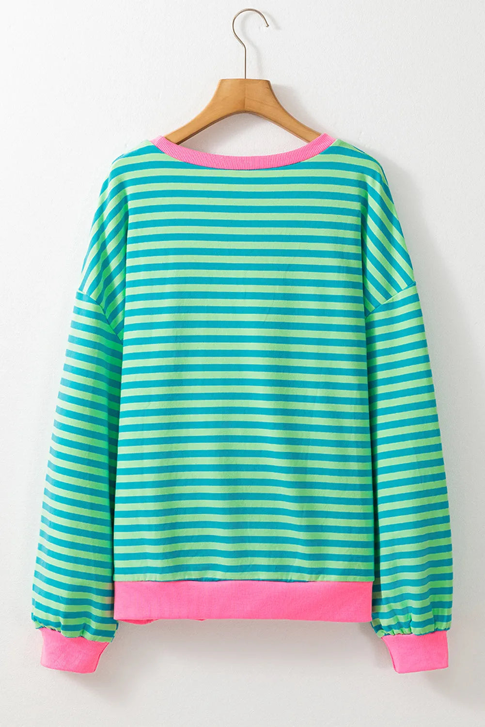 Sky Blue Stripe Oversized Contrast Trim Pullover Sweatshirt - Chic Meadow Boutique 