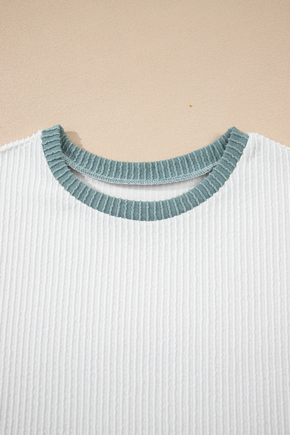 White Color Block Corded Knit Crew Neck Tee