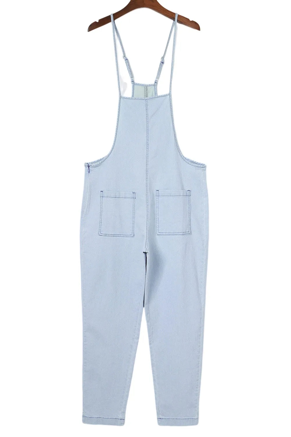 Sky Blue Chambray Pocketed Adjustable Straps Jumpsuit - Chic Meadow Boutique 