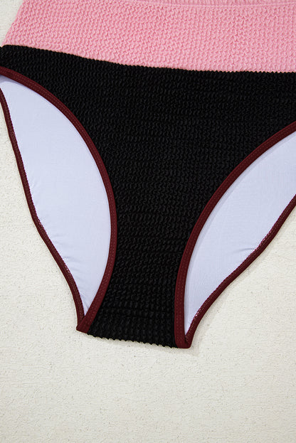 Burgundy Color Block High Waisted Sexy Bikini Set