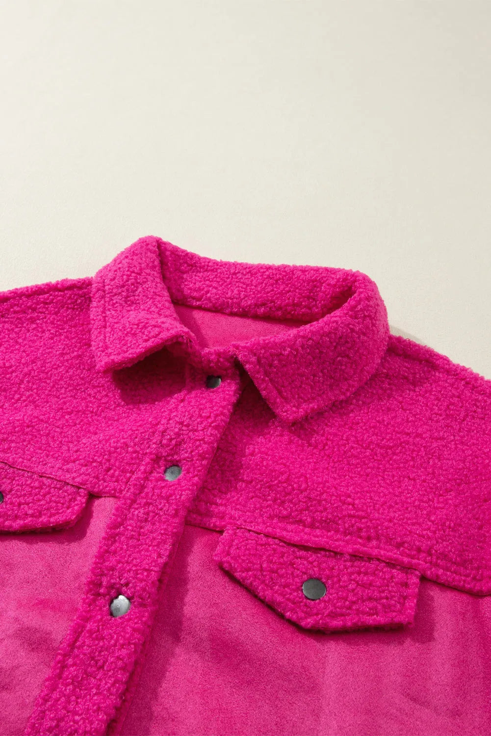 Bright Pink Faux Suede Sherpa Patchwork Button-up Shacket - Chic Meadow Boutique 