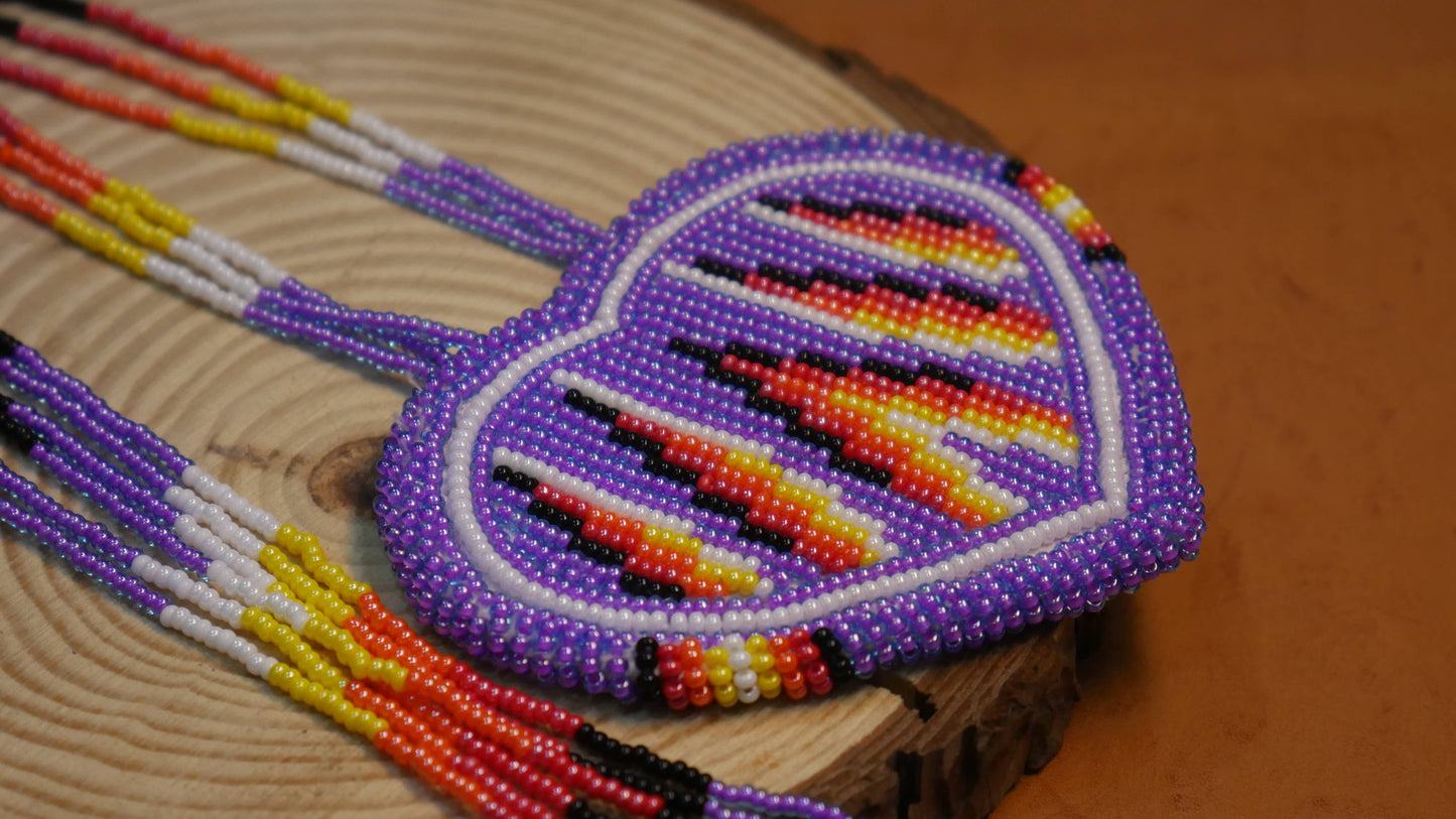 Native American Beaded Purple heart medallions Necklace